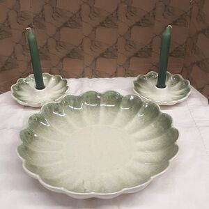 USA MCM 3 pc Pottery bundle of large serving bowl and candle stick holders